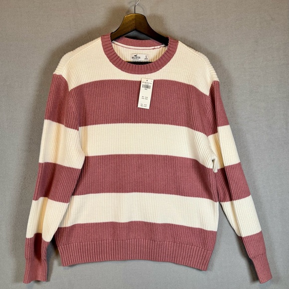 Hollister Women's Crewneck Sweater in Burgundy and White Stripes - Size Small - Picture 11 of 15